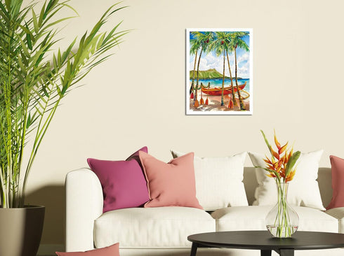 A Peaceful Voyage - Hawaiian Canoe (Wa‘a) - Master Art Print by Peggy Chun - Unframed 9in x 12in from Original