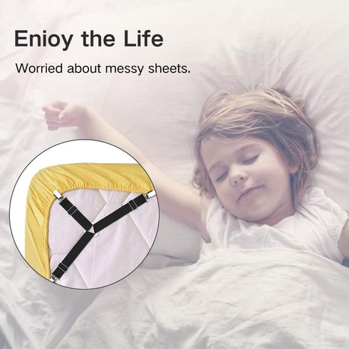 Foloda 4 pcs Adjustable Bed Sheet Holders - Fitted Sheet Holder Clips Fasteners for Mattress Corners, Keep Sheet Firm