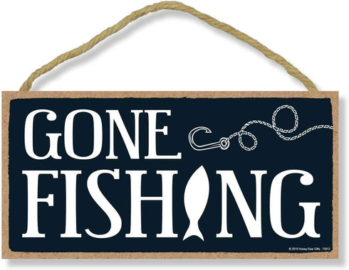 Honey Dew Gifts Fishing Decor, Gone Fishing Hanging Wall Decor, Decorative Wood Sign (5 inch by 10 inch)