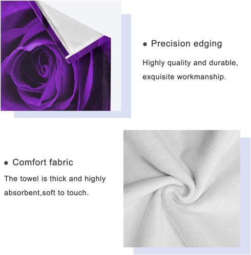 Set 3-Piece Set Blueangle Bathroom Decorative Towel with Purple Rose Pattern, with Bath Towel, Hand Towel & Washcloth