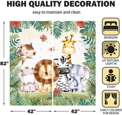 Yilinata 84 84 Jungle Safari Window Curtains for Kids Boys Girls Watercolor Cartoon Forest Animals Baby Living Room