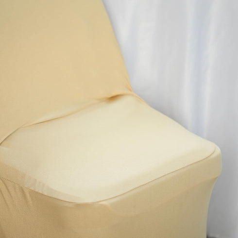 1 Set Efavormart Champagne Spandex Stretch Folding Chair Covers for Party Dining Chairs W/Metallic Glittering Back