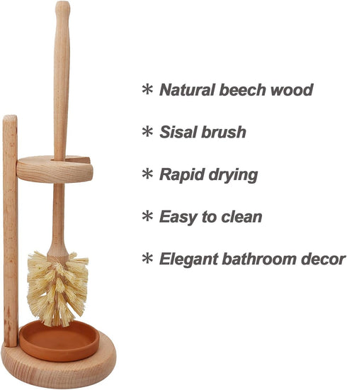 Set, CRAKTH Wood Toilet Brush and Holder Beechwood Toilet Bowl Cleaner Brush for Bathroom, Sisal Bristles Toilet