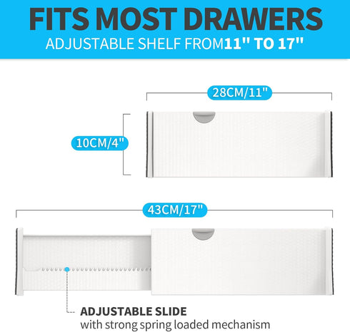 Drawer Dividers Organizer 6 Pack, Adjustable Separators 4" High Expandable from 11-17" for Bedroom, Bathroom, Closet,