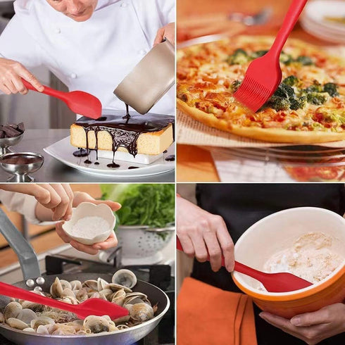 6 Pieces Silicone Spatula Set - Heat Resistant Kitchen Utensils, Food Grade Rubber for Nonstick Cookware (Red)