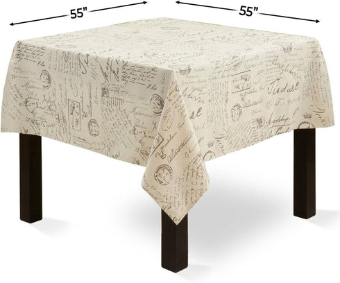 SARO LIFESTYLE Natural Vintage Script Print Design Tablecloth, 55" x 55"