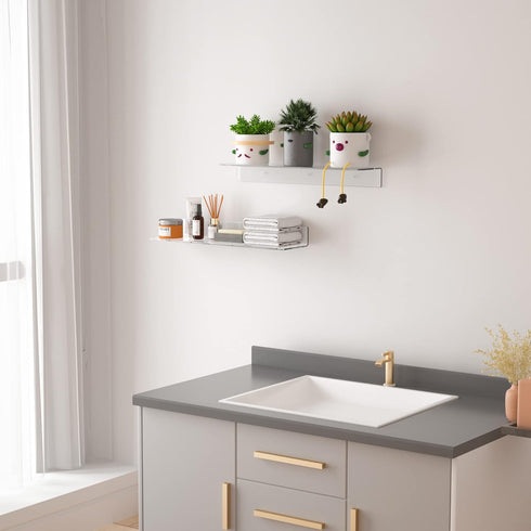24 Inches 2 Pack (24 Inch) Sezanrpt Clear Floating Shelves for Wall, Acrylic Long Wall Shelf, Wall Mounted Shelves