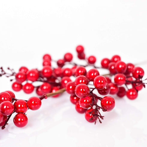 DearHouse 4 Pack Artificial Red Berry Stems, Burgundy Berry Floral for Christmas Tree Decoration