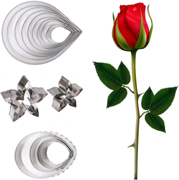 18pcs Gumpaste Flower Mold - Austin Rose Petal Calyx Leaf Cutter Set, Sugarcraft Fondant Modelling Tools for Cake
