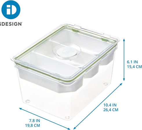 IDESIGN Large Tall Clear Produce Storage Bin with 3 Movable Dividers, The Fresh Collection – 7.85” L x 10.5” W