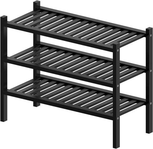 ROMGUAR CRAFT 3 Closet, 27"x12"x21" Tier (Thick) Bamboo Shoe Rack for Entryway, Small Wood Shoe Shelf Storage Organizer