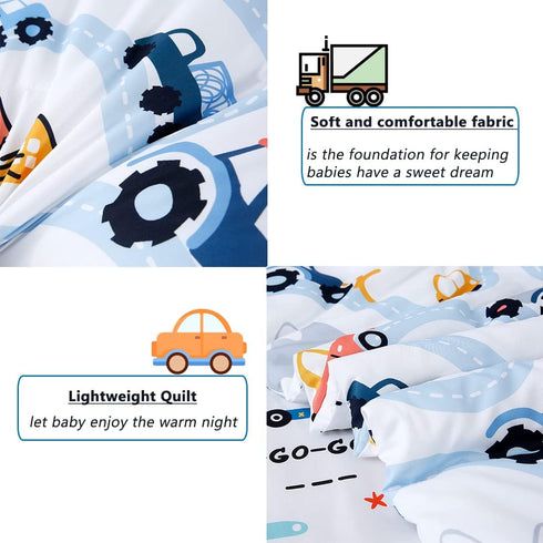 4 Sets PERFEMET Car Toddler Bedding Kids Pieces Bed in A Bag for Boys Vehicles Truck Toddler Girl Comforter with Bed