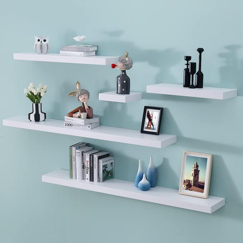 16 inch WELLAND White Mission Floating Shelves for Wall, Bathroom Wall Mount Shelves, Wood Modern Display Shelves, Book