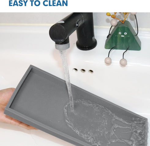 Bloss Silicone Tray Set - 15.7" Bathroom Soap Dispenser Tray and Holder, Countertop Organizer for Jewelry, Candle,