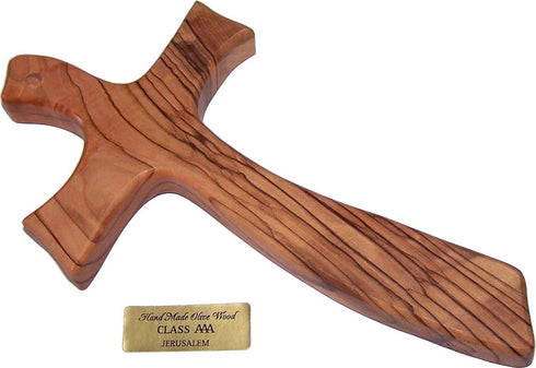 Holy Land Market Cross, Olive Wood Cross with Mother of Pearls, 8 Inch Contemporary Design