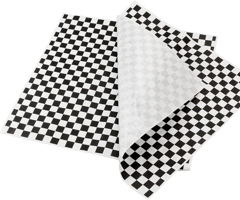 100 Sheets Checkered Dry Waxed Deli Paper, Paper Liners for Plastic Food Baskets, Wrapping Bread and Sandwiches