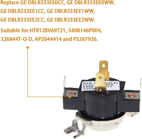 Dryer Cycling 4 Wire Thermostat Compatible with GE WE4M181, AP2044414, PS267926.