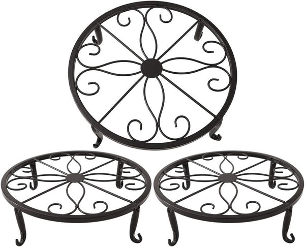 TYz Metal Potted Plant Stand Set of 3 (Black)