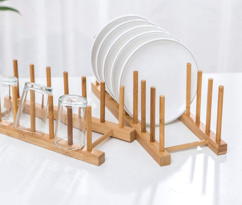Lawei 4 Pack Bamboo Dish Drying Rack, Plate Rack Stand for Kitchen Cabinet Organizer