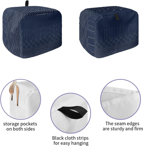 Navy Blue White Geometric Toaster Cover 4 Slice, Large Kitchen Appliance Covers, Modern Herringbone Abstract Art Toaster Oven Cover with Loop, Bread Machine Cover Polyester Dust Cover Protection