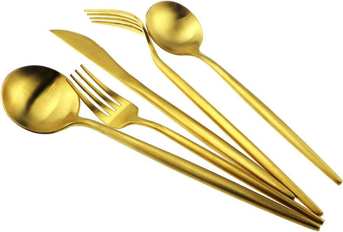 Matte Gold Silverware Set,Gugrida 5-Piece 18/10 Stainless Steel Satin Finish Flatware Set,Kitchen Utensil Set,Tableware Travel Cutlery Set for Camping Office or School Lunch, Dishwasher Safe by Gugrida