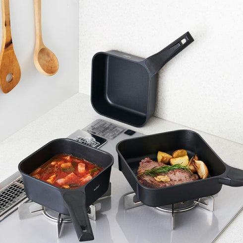 Doshisha Square Frying Pan, Sutto, 6.3 x 3.1 inches (16 x 8 cm), Induction Compatible, Gas Fire Compatible, No Lid, Black, Deep Type