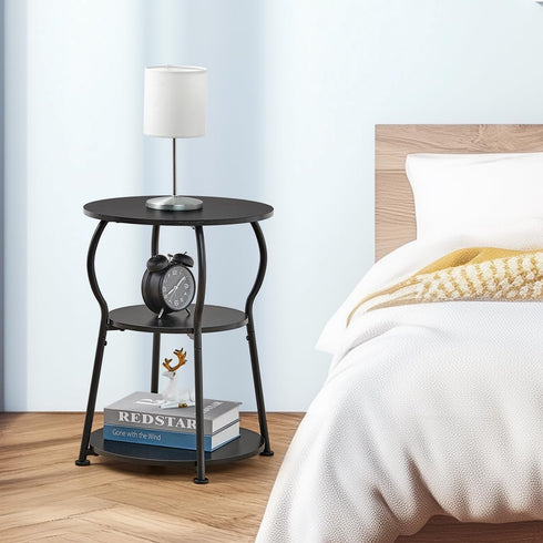 3-Tier Round Side Table for Small Spaces, Wood Bedside Round End Tables for Living Room, Nursery, Corner, Office