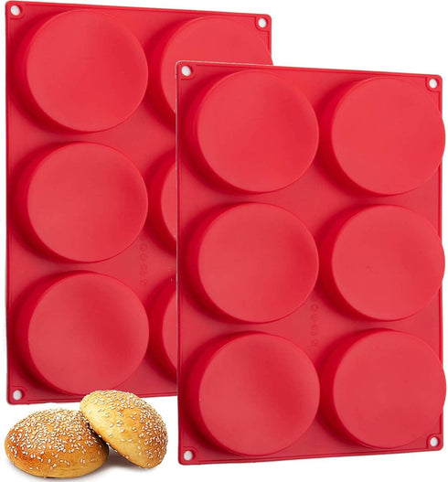 Hamburger Bun Molds 2 Pack, Silicone Baking Pans, 4 Inch Muffin Top Pan for Mini Cakes