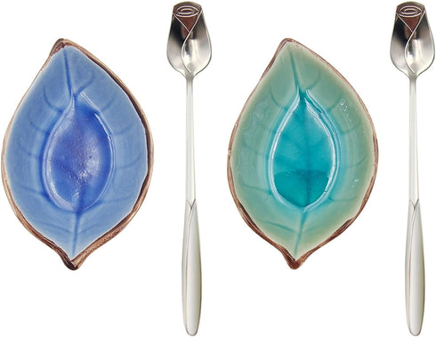 2 Pack Coffee Spoon and Leaf Rest Set, Ice Cracks Leaf Ladle