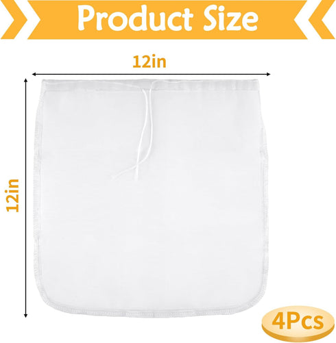 4 100, 12" 12" XL Pcs Food Grade Nut Milk Bag Reusable, Grade x Nut Bag Strainer, Fine Mesh Nylon Cheese Cloth Bags