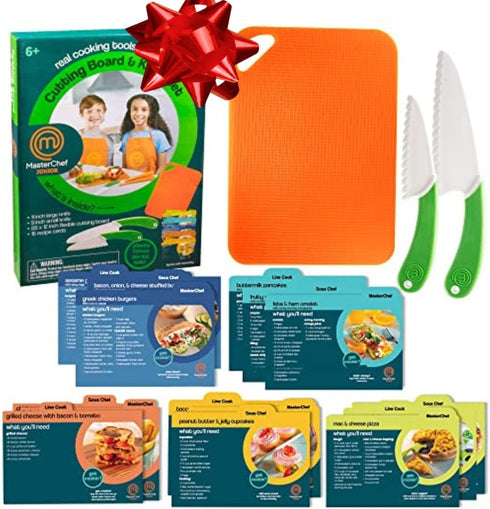 MasterChef Junior Knife and Cutting Board Set, Real Cutting Tools for Kids, 15 Baking Recipes