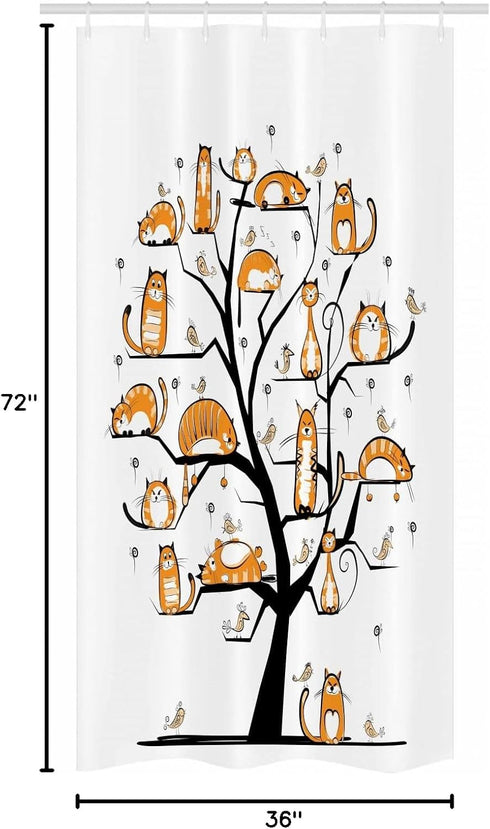 Ambesonne Cat Lover Stall Shower Curtain - Pet Family Tree Birds Crowd Fluffy Nature Art, 36" W x 72" L