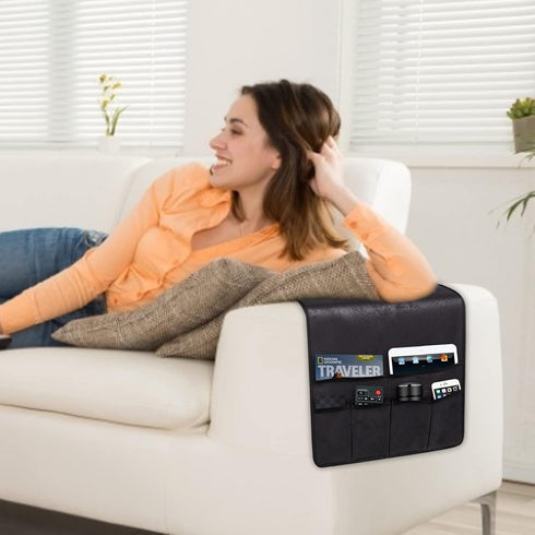 6 HAOMAIJIA Anti Slip Sofa Armrest Organizer Arm Chair Bedside Caddy Storage Organizer For Recliner Couch With Pockets