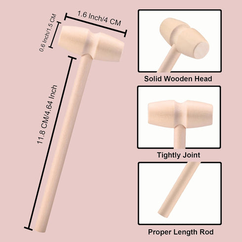 CJFocus 24 Hammer Pcs Mini Wooden for Chocolate Breakable Heart, Seafood Shellfish Crab Lobster Cracking Tool, Small