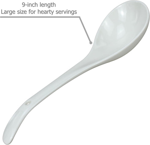 2 Pack Porcelain Serving Spoon Soup Ladles - 9 Inch Long for Serving, Cooking, Mixing Stews, Noodles, Rice