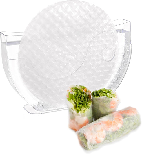Rice Paper Water Bowl, Spring Roll Holder with Side Pocket for Rice Paper Wrappers, Summer Rolls Maker