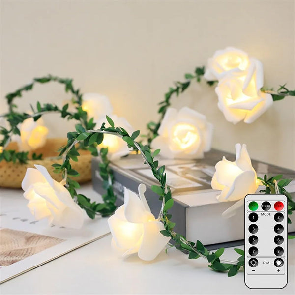 VIPMOON 20LED 10Ft Artificial Rose Flower String Lights, Flower Fairy Light Battery