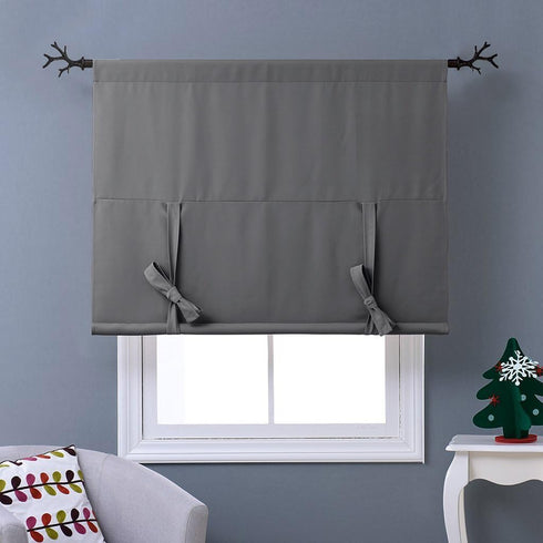 NICETOWN Thermal Insulated Blackout Short Curtain, Gray Tie Up Shade for Small Window