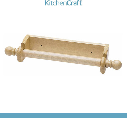 KitchenCraft 25 cm Wall Mounted Kitchen Roll Holder to Fit Paper Towels, Beechwood, Brown