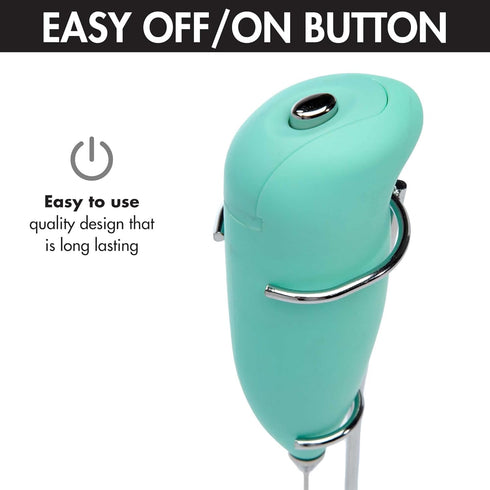 Primula Milk Frother with Stand, Handheld Whisk for Coffee, Frappe, Matcha, Battery Operated, Mint