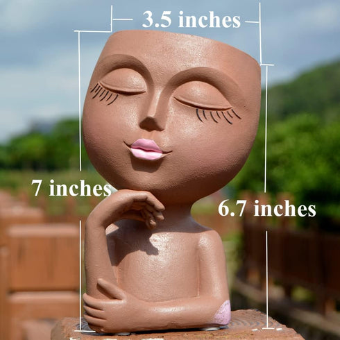 Women Face Planters, Small Plant/Flower Pots with Drainage for Indoor Outdoor Succulents, White Vase Decor (7 Inch)