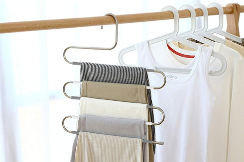 devesanter 6 Pack Non-Slip S-Shape Pants Hangers, Stainless Steel Closet Storage Organizer for Trousers, Jeans, Scarf -