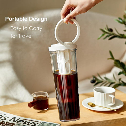 Giombrewsia Cold Brew Coffee Tumbler, Portable Travel Lid, 35oz/1L Capacity, PP Material with 350-Mesh Filter