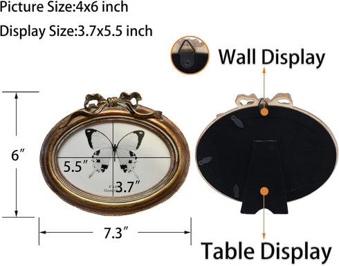 SIKOO Vintage Oval 4x6 Picture Frame, Antique Ornate Tabletop and Wall Hanging Photo Frame with High Definition Glass