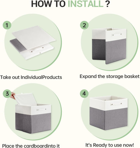 Foldable Storage Bins 13x13 Fabric Linen Storage Cubes for Shelves Drawer with Handles for Organizing Closet, Set of 4