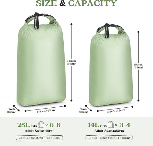 CANBOX 2-Pack Waterproof Travel Laundry Bags, Wet Dry Organizer to Block Odors & Prevent Suitcase Leaks, Roll-Up Dirty