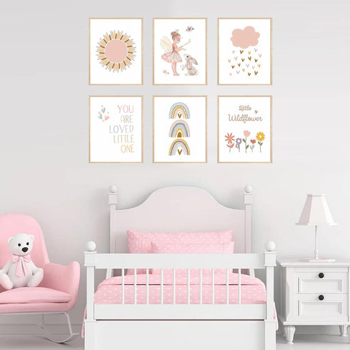 Set 6 8x10 Inch, FSZSEES Girls Room Wall Art Prints of Nursery Wall Decor Boho Sun Rainbow Canvas Prints You Are Loved