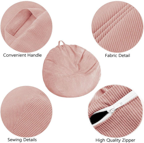 Kisoy Bean Bag Chair Cover (No Filler), Washable Ultra Soft Corduroy Cover for Stuffed Animal Storage, Organizing Plush