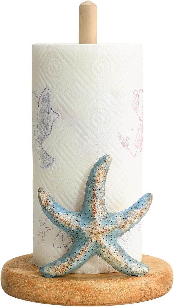 Bicuzat Retro Starfish Style Paper Towel Holder Stand, Resin Starfish Crafts Display for