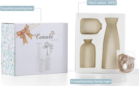 Set-3 CEMABT Beige Ceramic vase Small Flower vases for Decor,Modern Boho Farmhouse Home Decor,Decorative vase